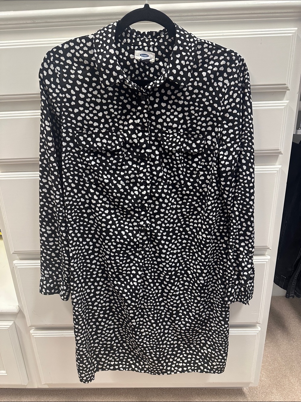 Old Navy Black Shirt Dress with White Heart Print